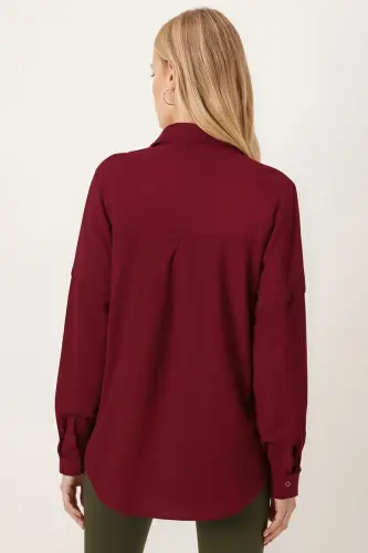 Kadın Koyu Mürdüm Cepli Oversize İnce Fitilli Kadife Gömlek ARM-24K001076-Koyu Mürdüm - 3