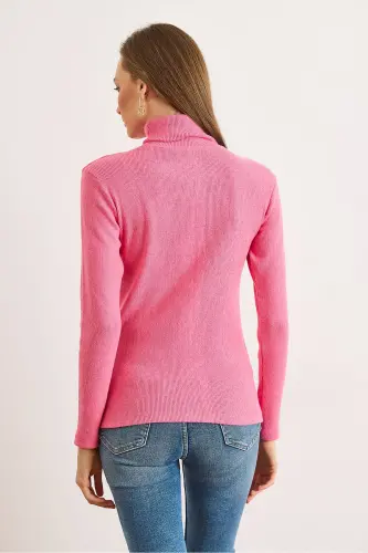 Kadın Koyu Pembe Balıkçı Yaka Şardonlu Kaşkorse Kazak KZK-19000395-Koyu Pembe - OLALOOK (1)