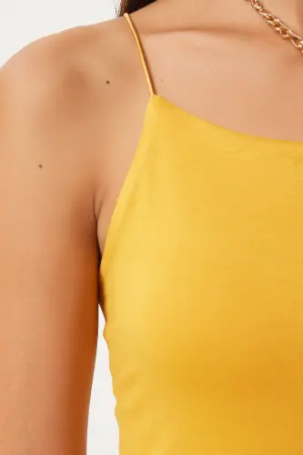 Kadın Koyu Sarı İp Askılı Örme Body Bluz LD00018-Koyu Sarı - 7