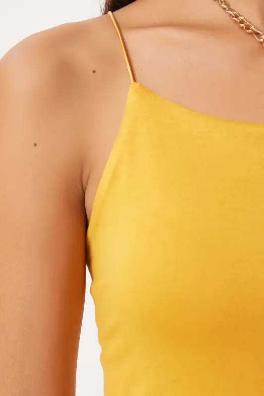 Kadın Koyu Sarı İp Askılı Örme Body Bluz LD00018-Koyu Sarı - 7