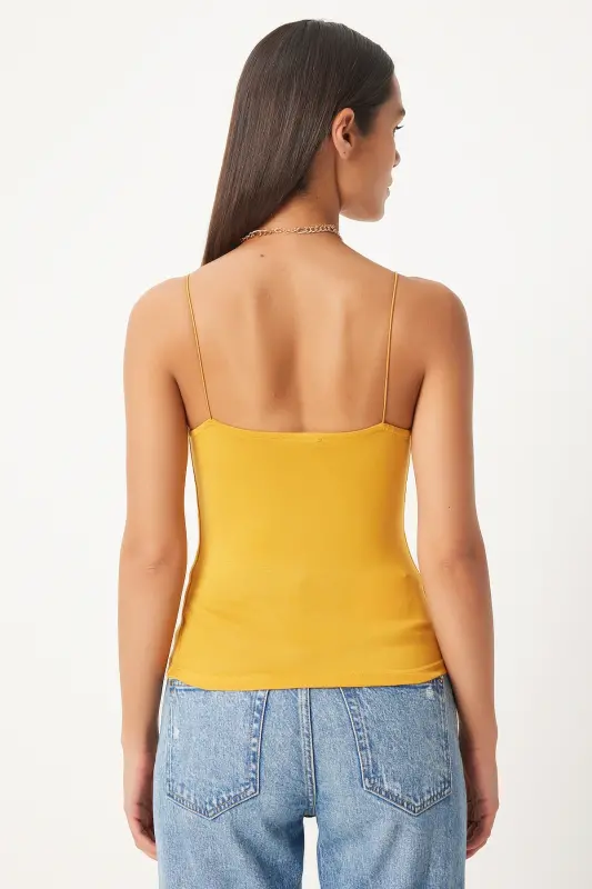 Kadın Koyu Sarı İp Askılı Örme Body Bluz LD00018-Koyu Sarı - 8