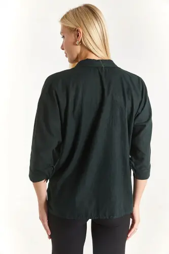 Kadın Koyu Yeşil Cepli Salaş Keten Gömlek Arm-21y001035-Koyu Yeşil - 4