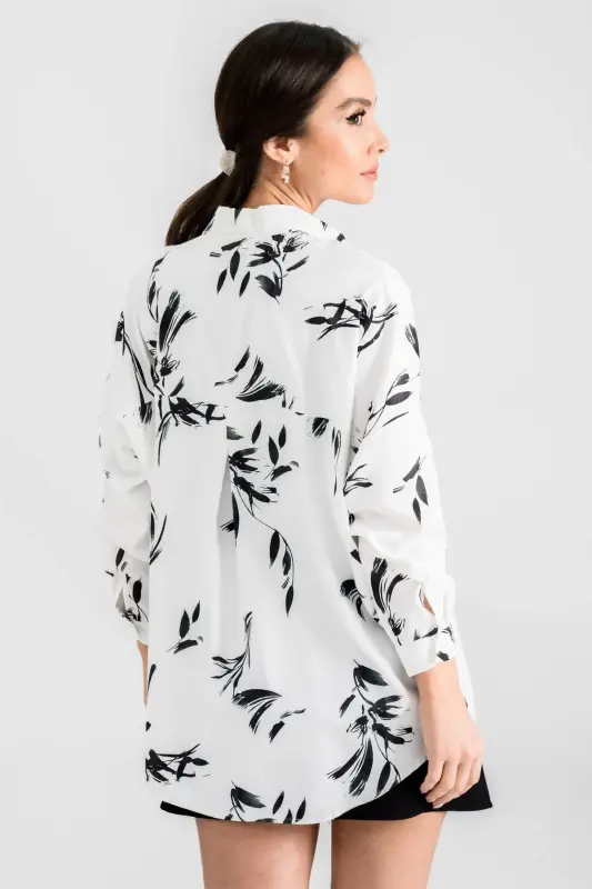 Kadın Koyu Yeşil Desenli Oversize Uzun Basic Gömlek-Koyu Yeşil - 4