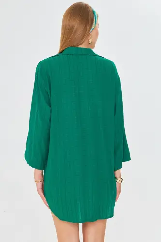 Kadın Koyu Yeşil Gömlek Yakalı Önden Bağcıklı Kimono Gömlek ARM-25K001006-Koyu Yeşil - 6