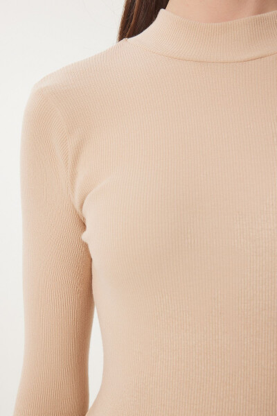 Kadın Krem Balıkçı Yaka Fitilli Örme Bluz GT00054-Krem - 5