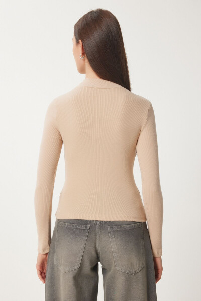Kadın Krem Balıkçı Yaka Fitilli Örme Bluz GT00054-Krem - 6