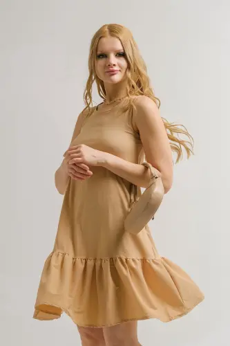 Kadın Krem Kolsuz Eteği Fırfırlı Elbise Arm-18y001156-Krem - 2