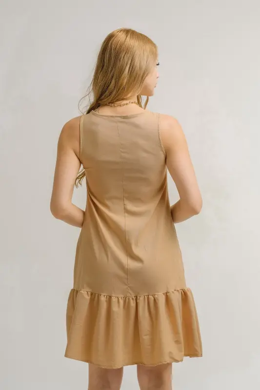 Kadın Krem Kolsuz Eteği Fırfırlı Elbise Arm-18y001156-Krem - 4