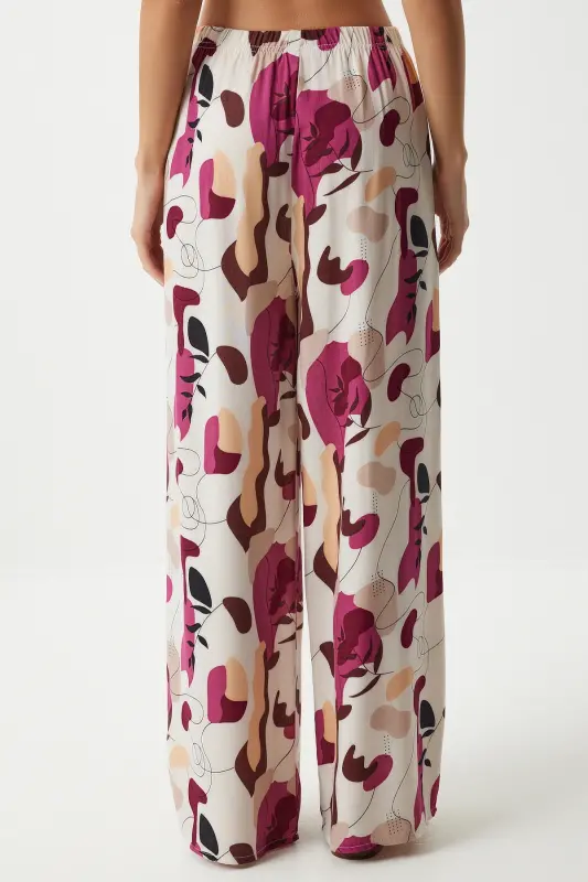 Cremefarbene, pflaumenfarbene, drapierte Palazzo-Hose aus Viskose für Damen EN00606 - Cremiger Schlamm - 6
