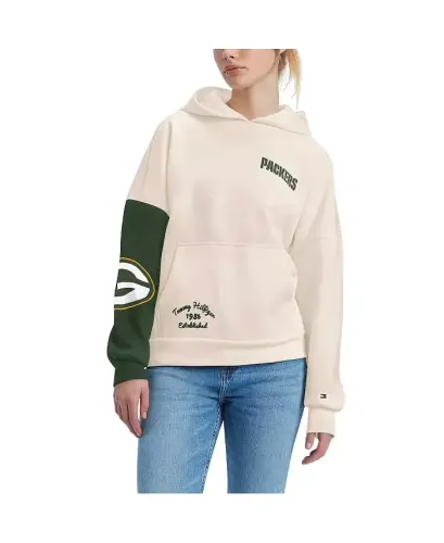 Women's Cream, Green Green Bay Packers Harriet Pullover Hoodie - Cream, Green - 1
