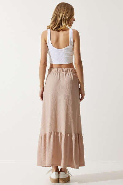 Kadın Krem Volanlı Yazlık Midi Etek DD01231 - 6