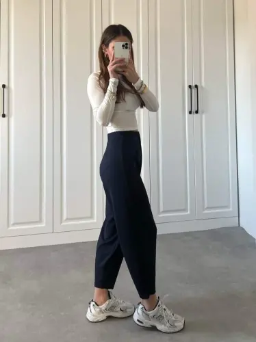 Kadın Krep Kumaş Balon Pantolon - 3