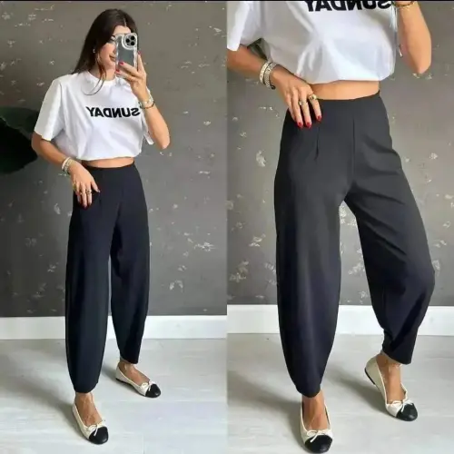 Kadın Krep Kumaş Balon Pantolon - 1