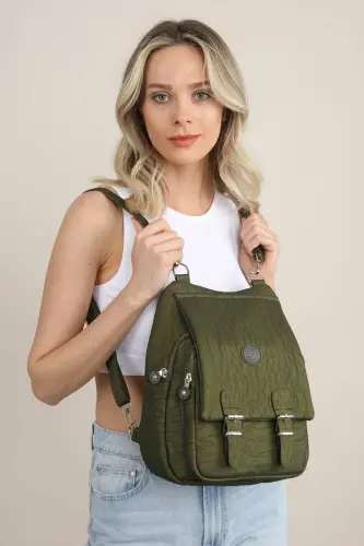 Kadın Krinkıl Kumaş Okul El Ve Sırt Çantası-Yeşil - 1