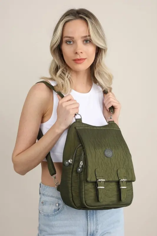 Kadın Krinkıl Kumaş Okul El Ve Sırt Çantası-Yeşil - 1