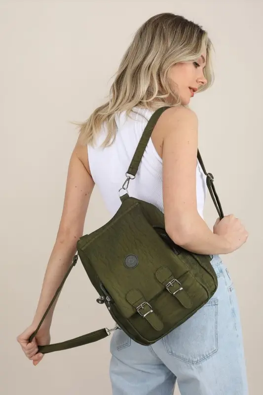 Kadın Krinkıl Kumaş Okul El Ve Sırt Çantası-Yeşil - 5