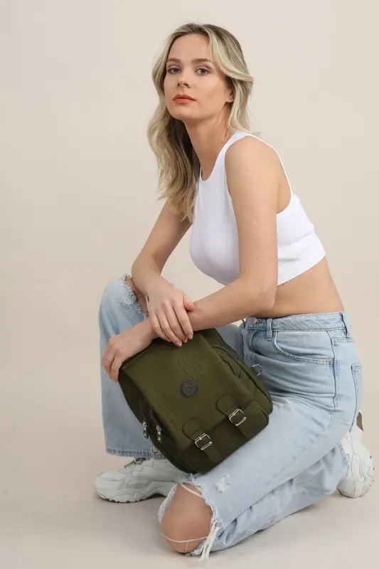 Kadın Krinkıl Kumaş Okul El Ve Sırt Çantası-Yeşil - 6