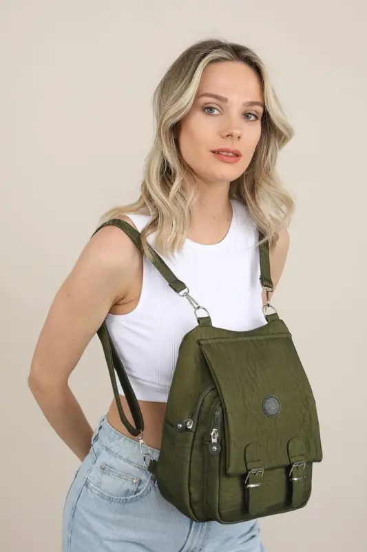 Kadın Krinkıl Kumaş Okul El Ve Sırt Çantası-Yeşil - 8