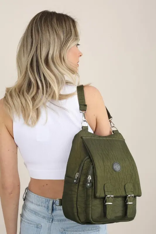 Kadın Krinkıl Kumaş Okul El Ve Sırt Çantası-Yeşil - 2