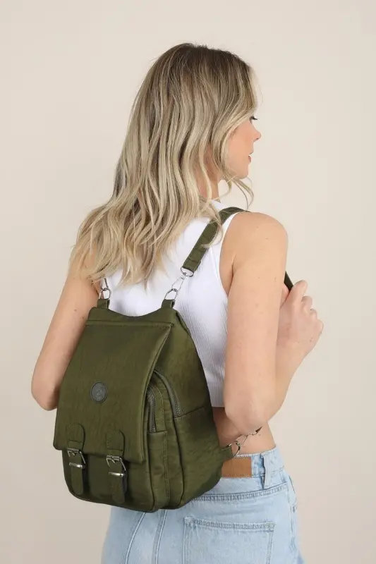 Kadın Krinkıl Kumaş Okul El Ve Sırt Çantası-Yeşil - 4