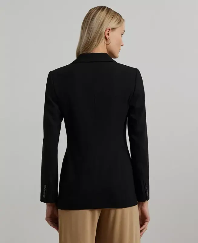 Women's Double-Breasted Wool Crepe Blazer - Polo Black - 2