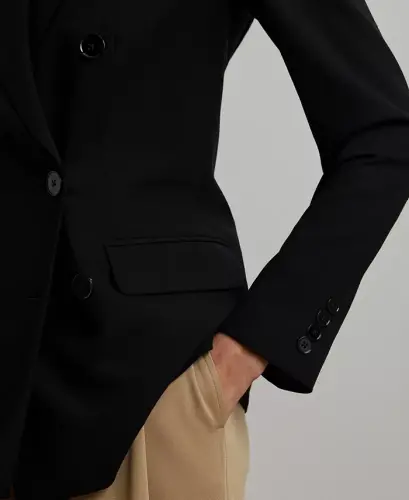 Women's Double-Breasted Wool Crepe Blazer - Polo Black - 3