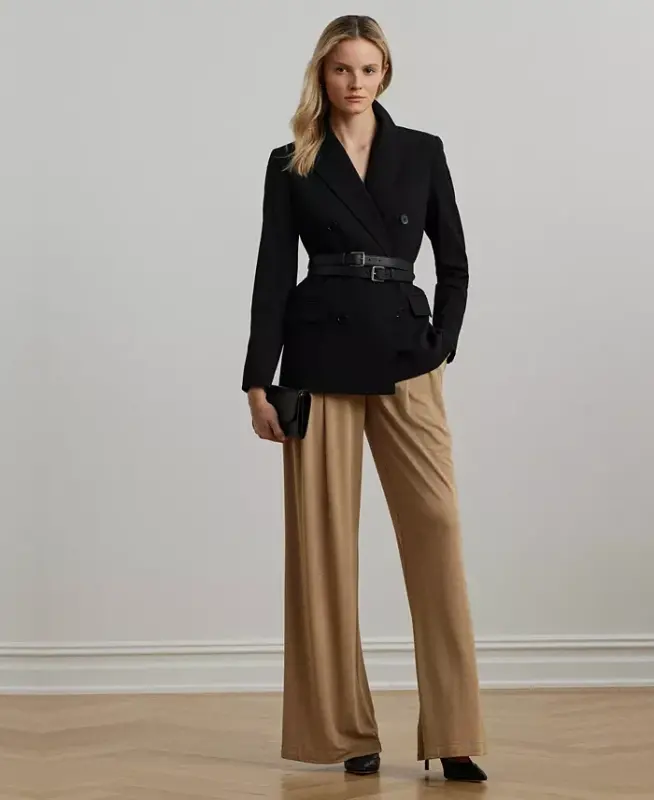 Women's Double-Breasted Wool Crepe Blazer - Polo Black - 4