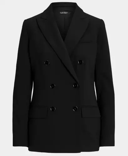 Women's Double-Breasted Wool Crepe Blazer - Polo Black - 5