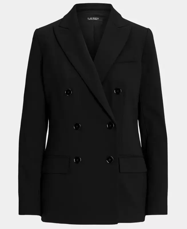 Women's Double-Breasted Wool Crepe Blazer - Polo Black - 5