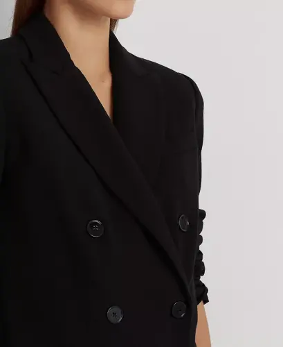 Women's Double-Breasted Wool Crepe Blazer - Polo Black - 6
