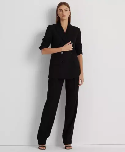 Women's Double-Breasted Wool Crepe Blazer - Polo Black - 7