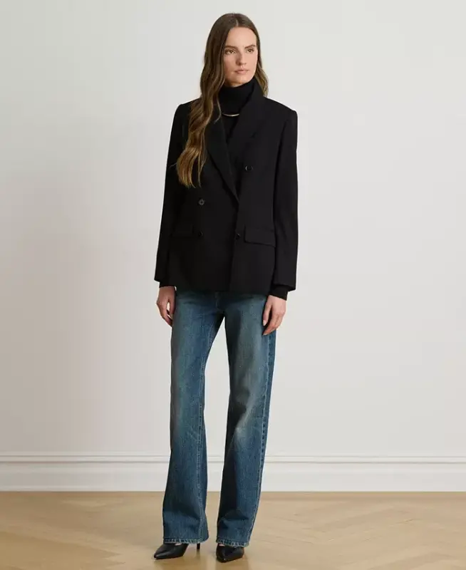 Kadın Kruvaze Yün Krep Blazer - 4