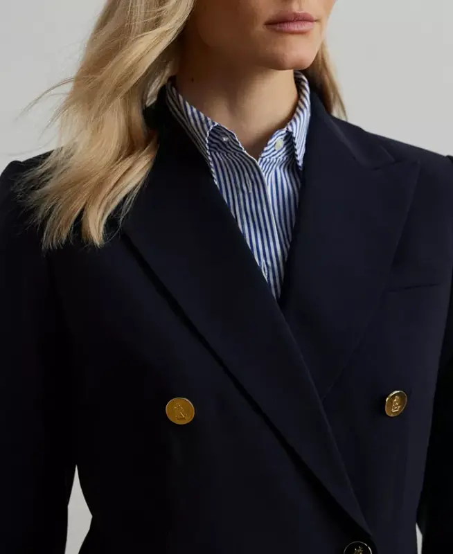 Women's Double-Breasted Wool Crepe Blazer - Lauren Navy - 3