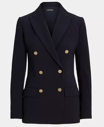 Women's Double-Breasted Wool Crepe Blazer - Lauren Navy - 6