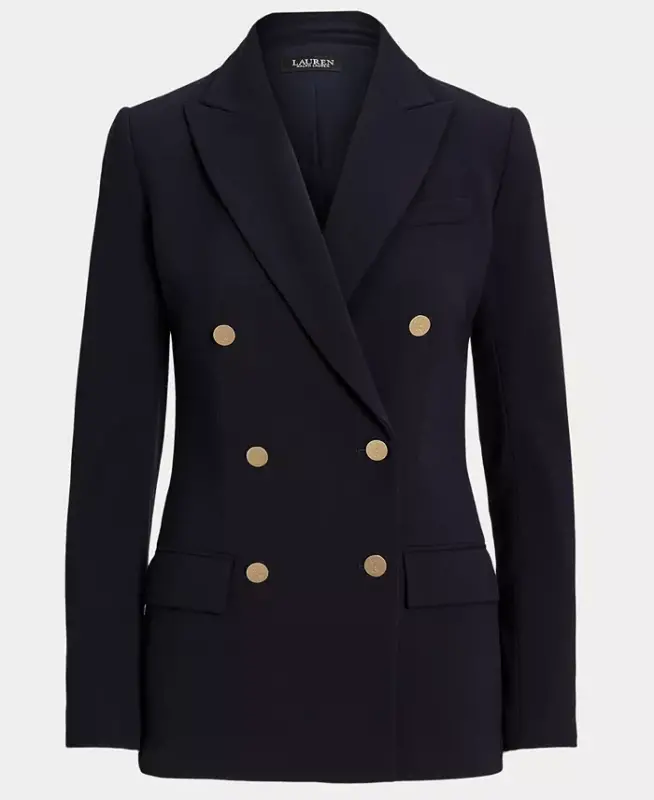 Women's Double-Breasted Wool Crepe Blazer - Lauren Navy - 6