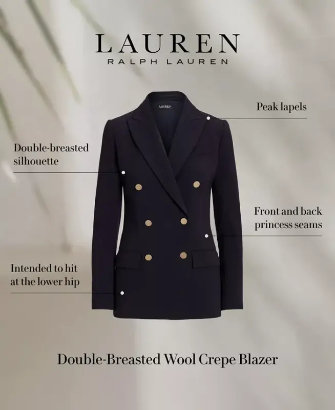 Women's Double-Breasted Wool Crepe Blazer - Lauren Navy - 7