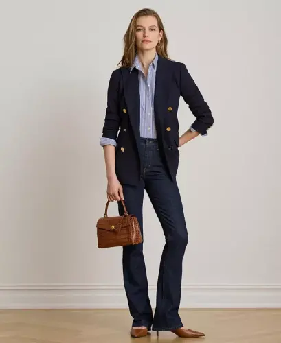 Kadın Kruvaze Yün Krep Blazer - Lauren Lacivert - LAUREN RALPH LAUREN (1)