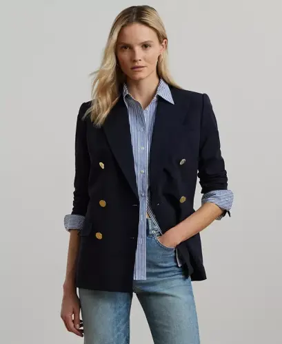 Women's Double-Breasted Wool Crepe Blazer-Lauren Navy 