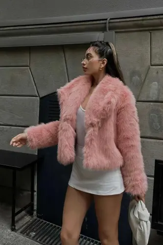 Kadın Kürk Mont İçi Astarlı Uzun Kollu Pembe - Pembe - SINEMKIVANC CO (1)
