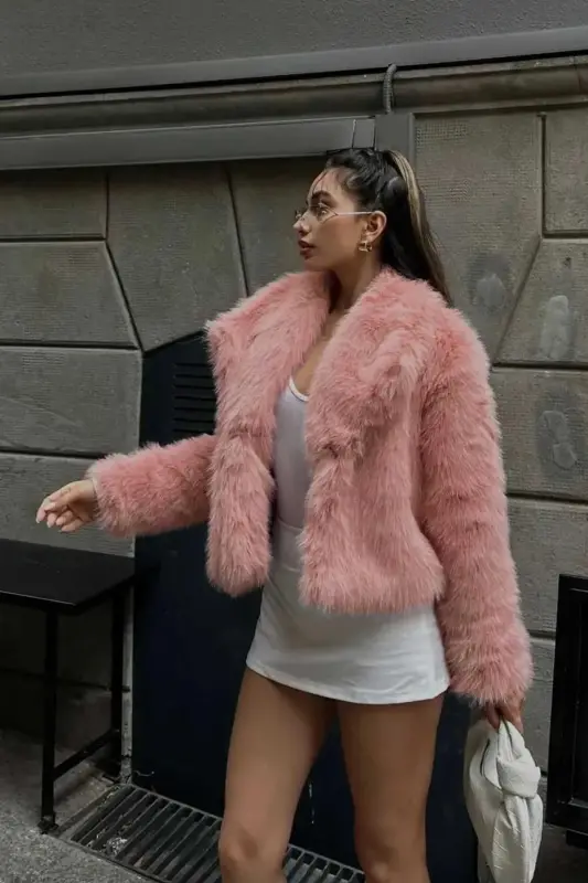 Kadın Kürk Mont İçi Astarlı Uzun Kollu Pembe - Pembe - 2