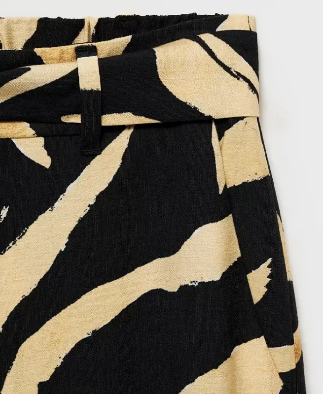 Women's Belted Printed Straight Trousers Pants - Black - 5