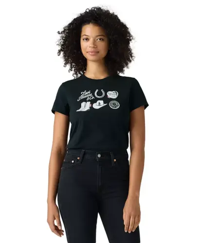 Women's Perfect Graphic Logo Cotton T-Shirt - Archival Silver Grid Anthracite - 4