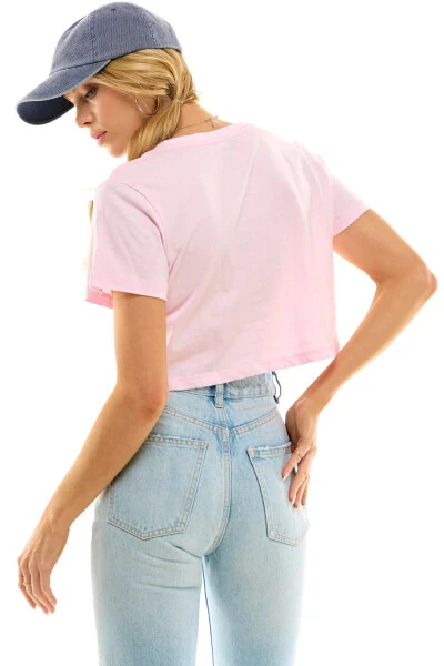 Women's Boxy Crop Top Round Neck Short Sleeve Casual 100% Cotton Cropped Tee T-Shirt, Baby Pink, X-Large- - 5