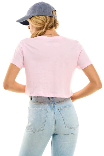 Women's Boxy Crop Top Round Neck Short Sleeve Casual 100% Cotton Cropped Tee T-Shirt, Baby Pink, X-Large- - 7