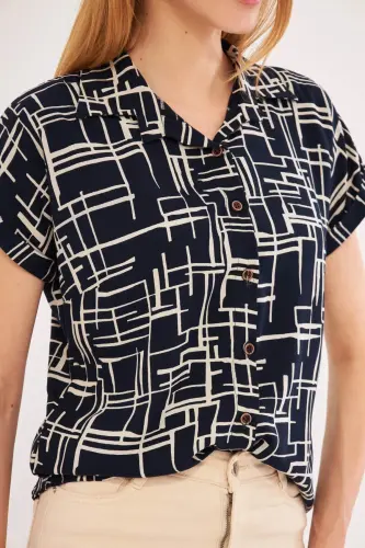 Kadın Laci- Bej Desenli Kısa Kol Gömlek ARM-22Y001052-Laci - ARMONIKA (1)