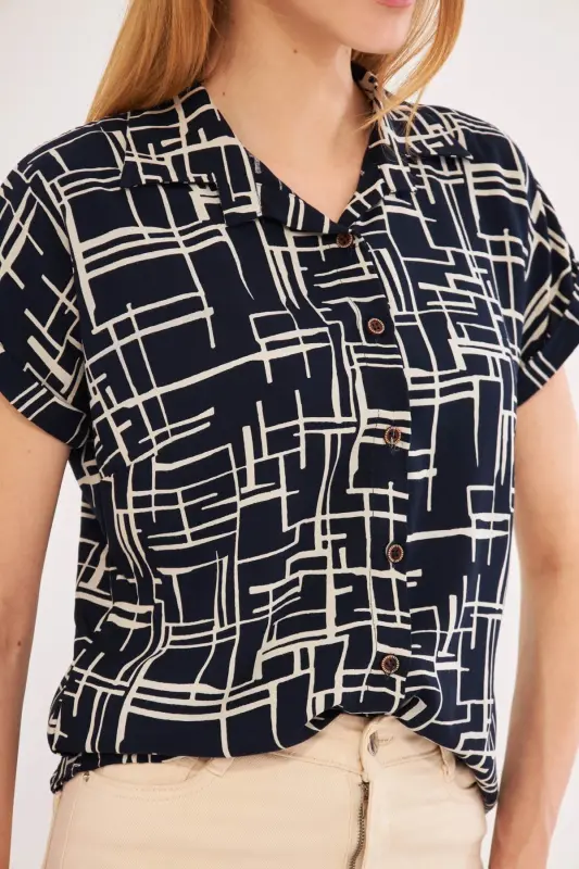 Kadın Laci- Bej Desenli Kısa Kol Gömlek ARM-22Y001052-Laci - 2