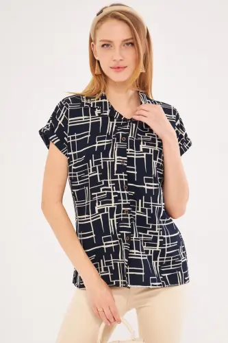 Kadın Laci- Bej Desenli Kısa Kol Gömlek ARM-22Y001052-Laci - 3