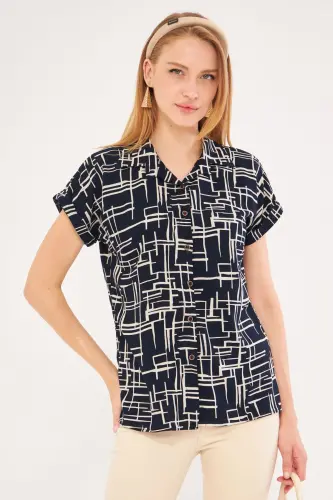 Kadın Laci- Bej Desenli Kısa Kol Gömlek ARM-22Y001052-Laci - 4