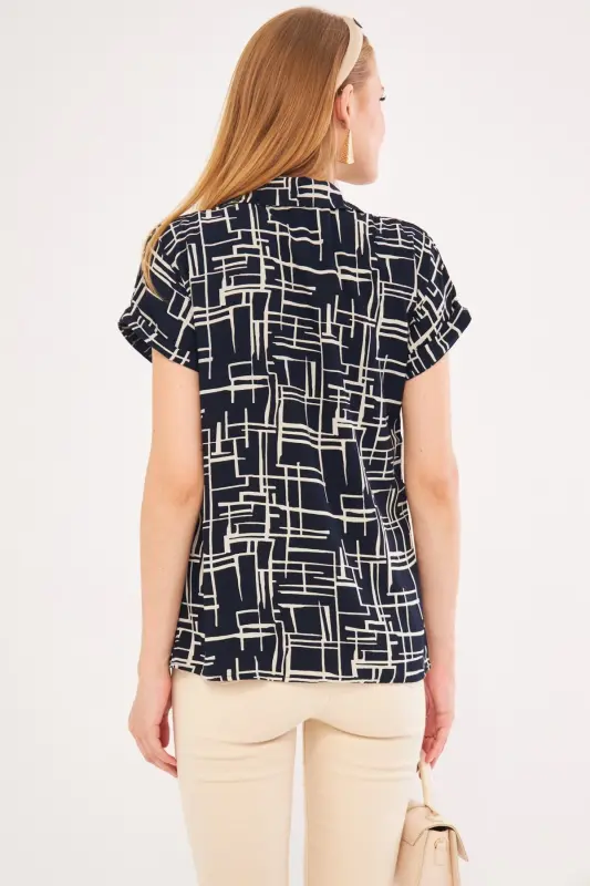 Kadın Laci- Bej Desenli Kısa Kol Gömlek ARM-22Y001052-Laci - 6