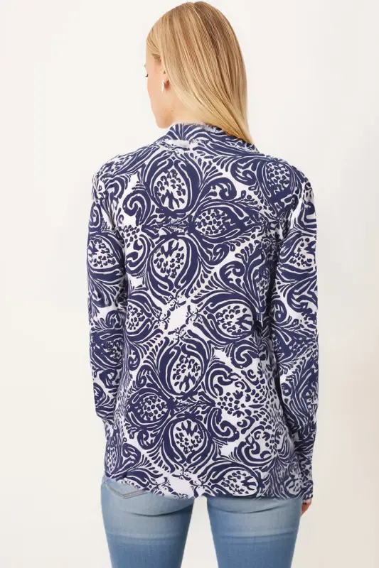 Kadın Lacivert-Beyaz Desenli Uzun Kol Gömlek ARM-22K001123-Lacivert - 4